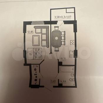 Продается 1-комнатная квартира, 39 м²