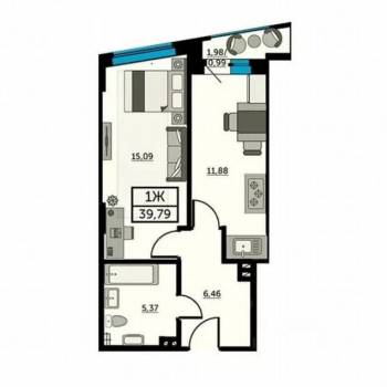 Сдается 1-комнатная квартира, 40 м²