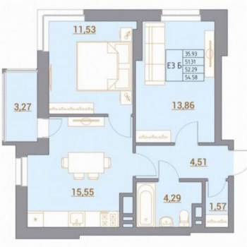 Продается 2-х комнатная квартира, 55 м²