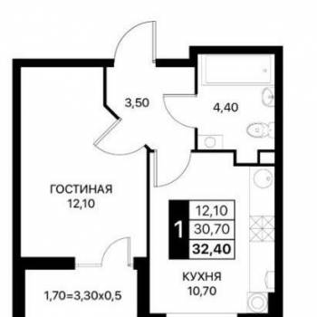 Продается 1-комнатная квартира, 31,1 м²