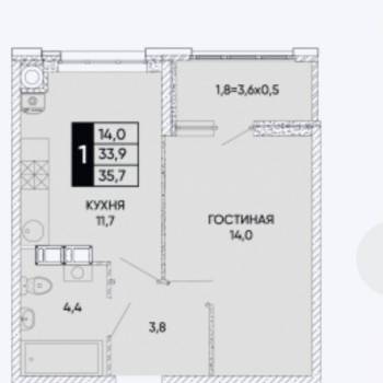 Продается 1-комнатная квартира, 35,5 м²