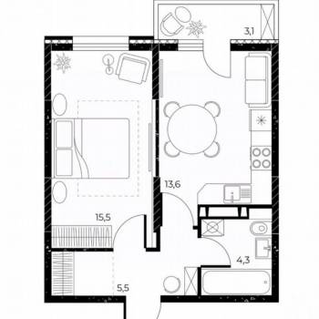 Продается 1-комнатная квартира, 39,8 м²