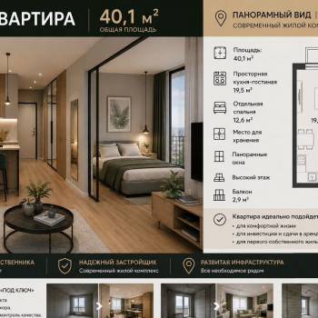 Продается 1-комнатная квартира, 40,1 м²