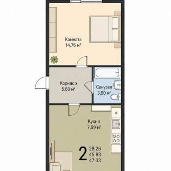 Продается 2-х комнатная квартира, 45,8 м²