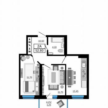 Продается 2-х комнатная квартира, 52,7 м²