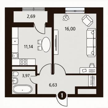 Продается 1-комнатная квартира, 40,4 м²