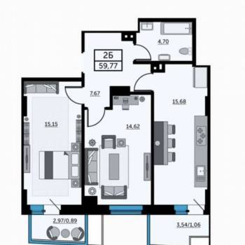 Продается 2-х комнатная квартира, 59,8 м²