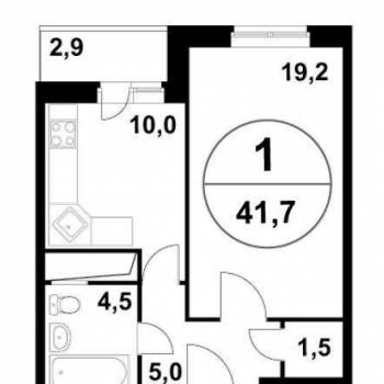 Продается 1-комнатная квартира, 41,7 м²
