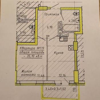 Продается 1-комнатная квартира, 34,1 м²