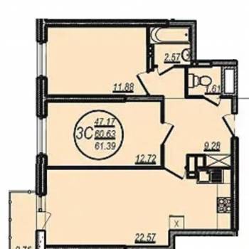 Продается 3-х комнатная квартира, 64 м²
