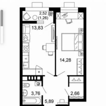 Продается 1-комнатная квартира, 41,7 м²