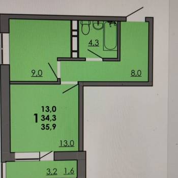 Продается 1-комнатная квартира, 35,9 м²
