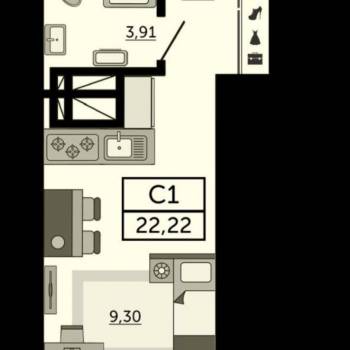Продается 1-комнатная квартира, 24 м²