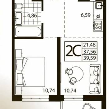 Продается 2-х комнатная квартира, 39 м²