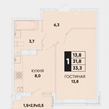 Сдается 1-комнатная квартира, 33,3 м²