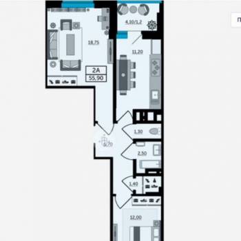 Продается 2-х комнатная квартира, 56 м²