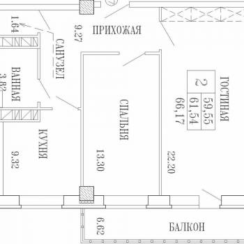 Продается 2-х комнатная квартира, 59,7 м²