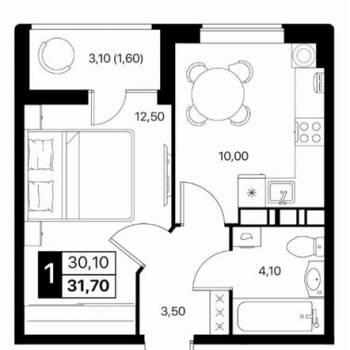 Продается 1-комнатная квартира, 32 м²