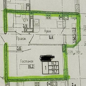 Продается 1-комнатная квартира, 35 м²