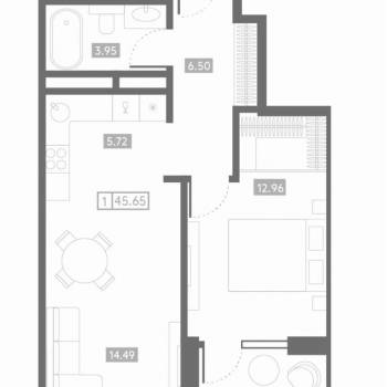 Продается 1-комнатная квартира, 46 м²