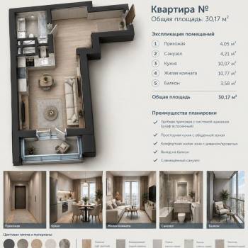 Продается 1-комнатная квартира, 31,4 м²
