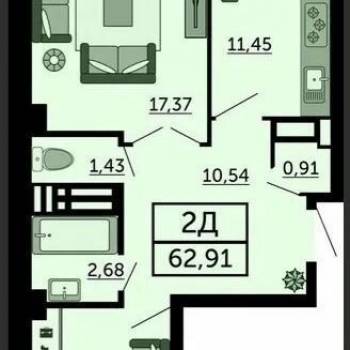Продается 2-х комнатная квартира, 63 м²