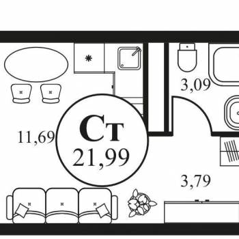 Продается 1-комнатная квартира, 22 м²