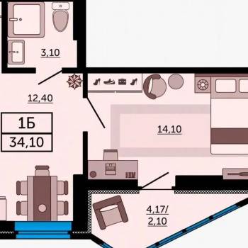 Продается 1-комнатная квартира, 34,1 м²