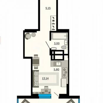 Продается 1-комнатная квартира, 35 м²
