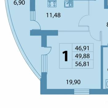 Продается 1-комнатная квартира, 56,8 м²