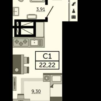 Продается 1-комнатная квартира, 23,8 м²