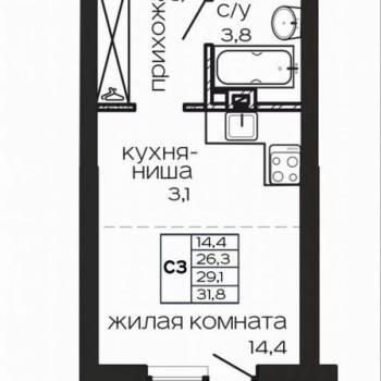 Продается 1-комнатная квартира, 31,8 м²