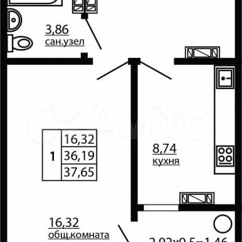 Продается 1-комнатная квартира, 38 м²
