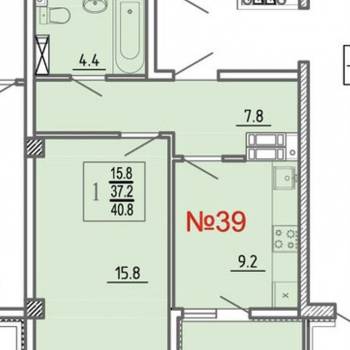 Продается 1-комнатная квартира, 40,8 м²