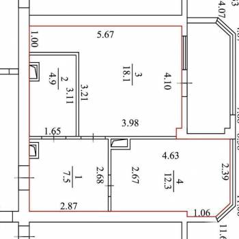 Продается 1-комнатная квартира, 42,8 м²