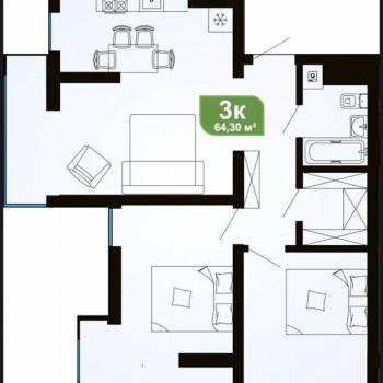 Продается 3-х комнатная квартира, 64,3 м²