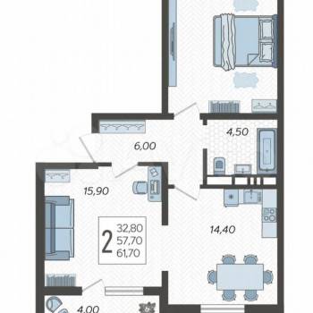 Продается 2-х комнатная квартира, 61,7 м²