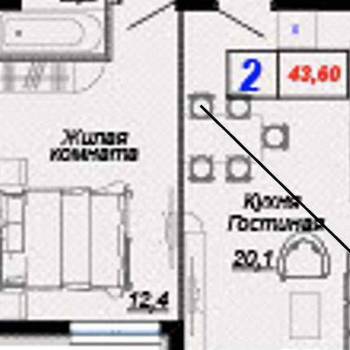 Продается 1-комнатная квартира, 43,6 м²