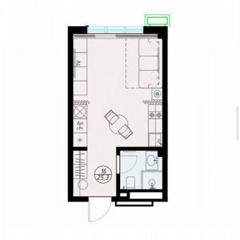 Продается 1-комнатная квартира, 25,3 м²