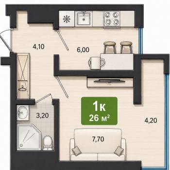 Сдается 1-комнатная квартира, 26 м²