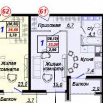 Продается 1-комнатная квартира, 36,1 м²