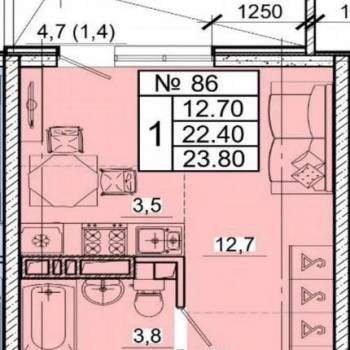 Продается 1-комнатная квартира, 23,8 м²