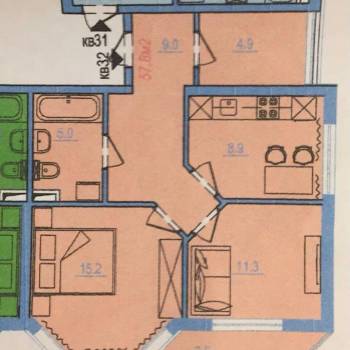 Продается 2-х комнатная квартира, 54,3 м²