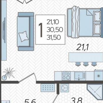 Продается 1-комнатная квартира, 33,9 м²