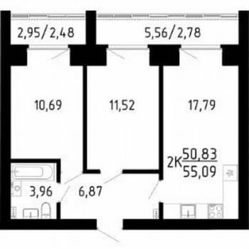 Продается 2-х комнатная квартира, 55,1 м²