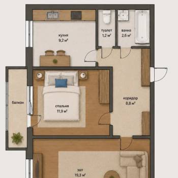 Сдается 2-х комнатная квартира, 53,6 м²