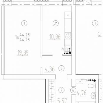 Сдается 1-комнатная квартира, 44,3 м²