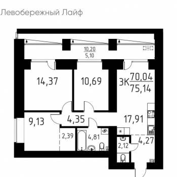 Продается Многокомнатная квартира, 69,6 м²