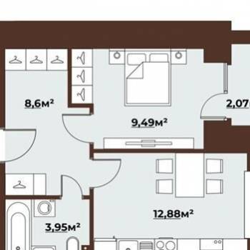 Сдается 2-х комнатная квартира, 34,9 м²