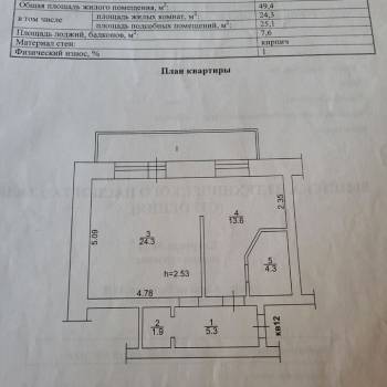 Продается 1-комнатная квартира, 49,4 м²